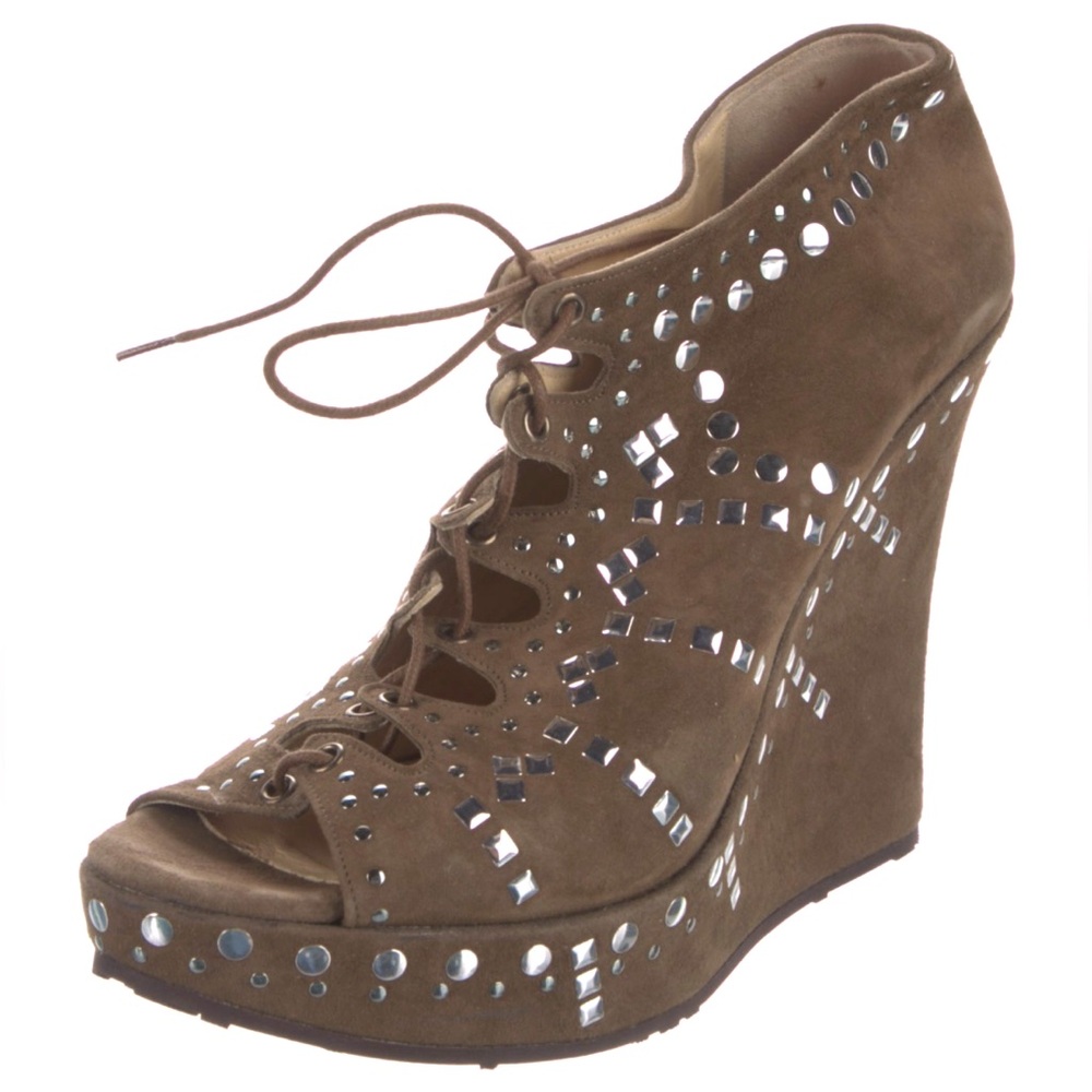 Jimmy Choo Suede Lace-Up Wedge Boots